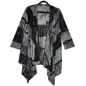 Haani Woman Slinky Knit Cardigan Women's Plus Sz 1X Black Gray Waterfall